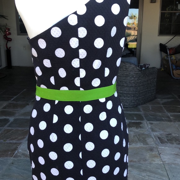 DAVID MEISTER -NWT-POLKA DOT ONE SHOULDER DRESS BLACK WHITE 6 - Picture 6 of 14